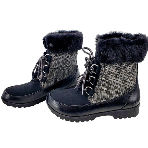 JBU Boots Woman's 9 Faux Fur Herringbone Southgate Lace-up Combat Lug Shoes - Picture 6 of 12